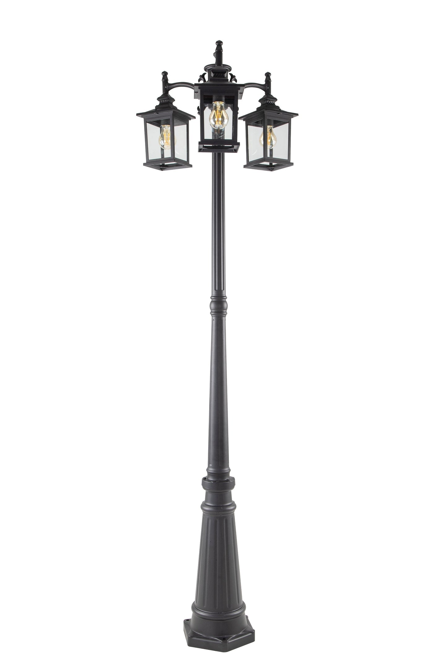 LUTEC-HIGH POST 3 Square-Head Die-Cast Aluminum LED Outdoor Hard Wired Street Light (Head & Pole), Black