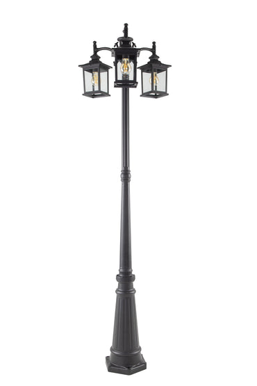 LUTEC-HIGH POST 3 Square-Head Die-Cast Aluminum LED Outdoor Hard Wired Street Light (Head & Pole), Black