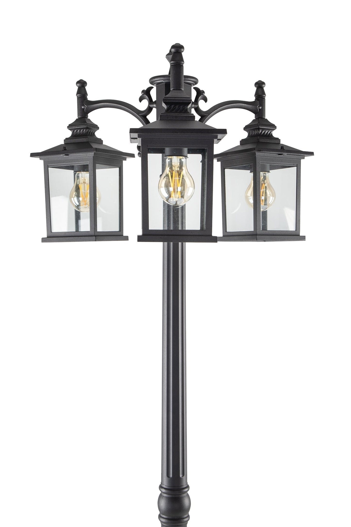 LUTEC-HIGH POST 3 Square-Head Die-Cast Aluminum LED Outdoor Hard Wired Street Light (Head & Pole), Black