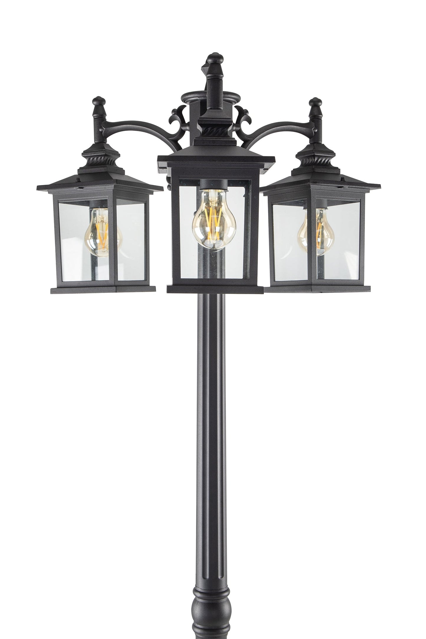 LUTEC-HIGH POST 3 Square-Head Die-Cast Aluminum LED Outdoor Hard Wired Street Light (Head & Pole), Black