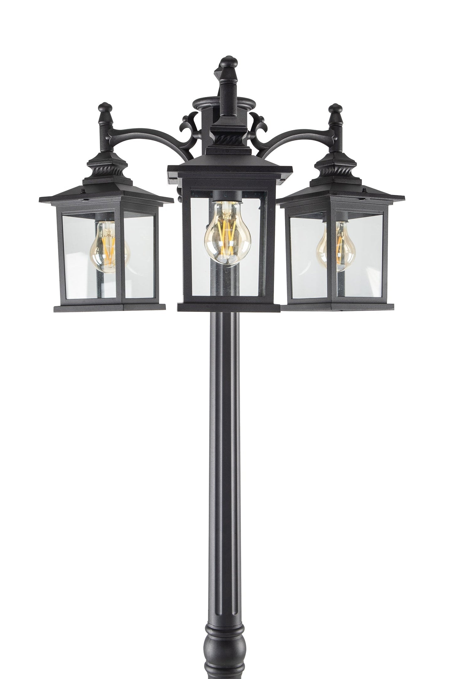 LUTEC-HIGH POST 3 Square-Head Die-Cast Aluminum LED Outdoor Hard Wired Street Light (Head & Pole), Black