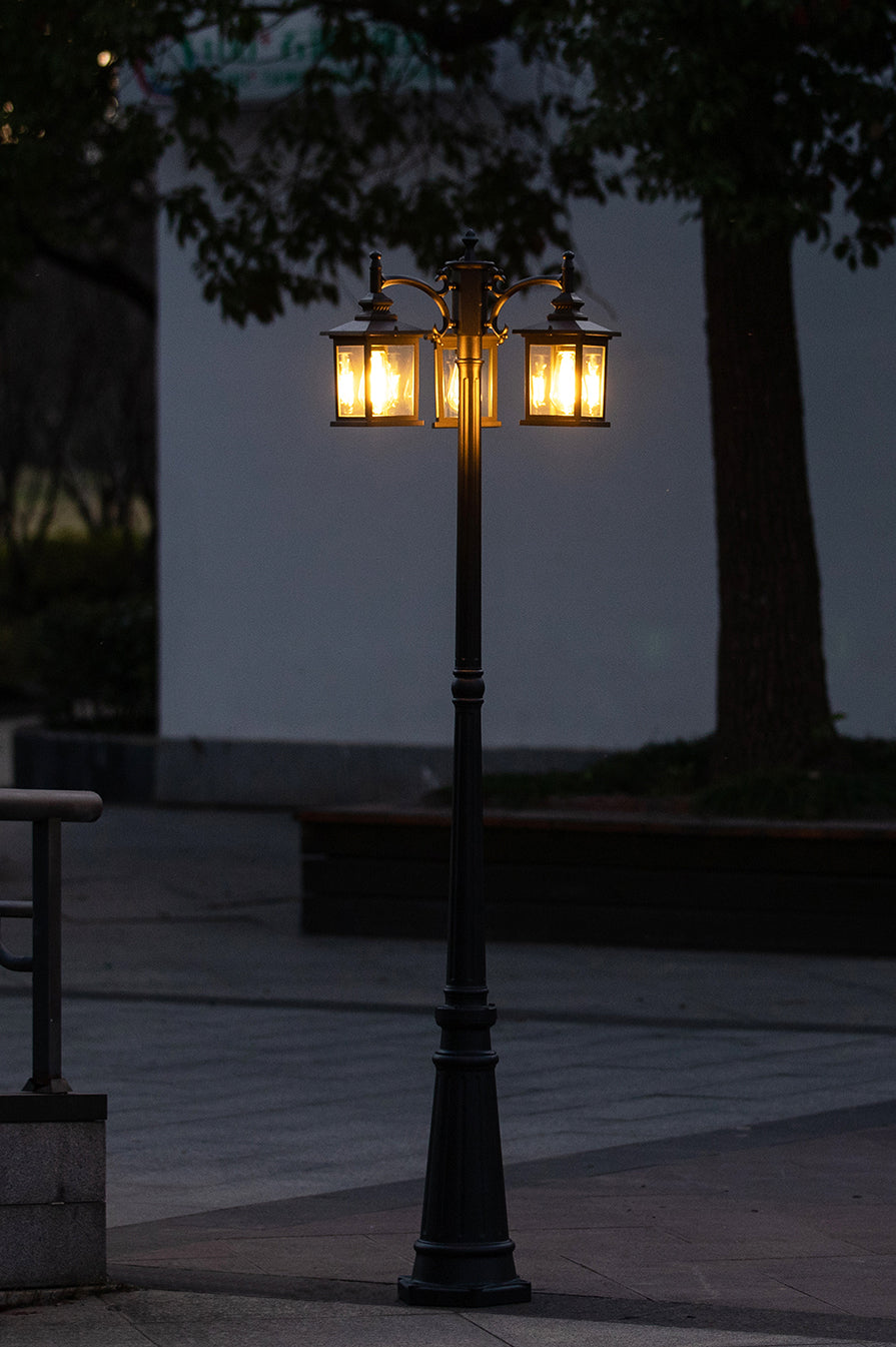 LUTEC-HIGH POST 3 Square-Head Die-Cast Aluminum LED Outdoor Hard Wired Street Light (Head & Pole), Black