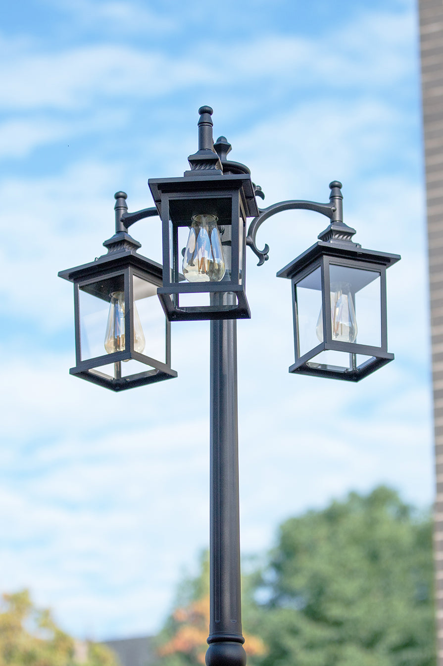LUTEC-HIGH POST 3 Square-Head Die-Cast Aluminum LED Outdoor Hard Wired Street Light (Head & Pole), Black
