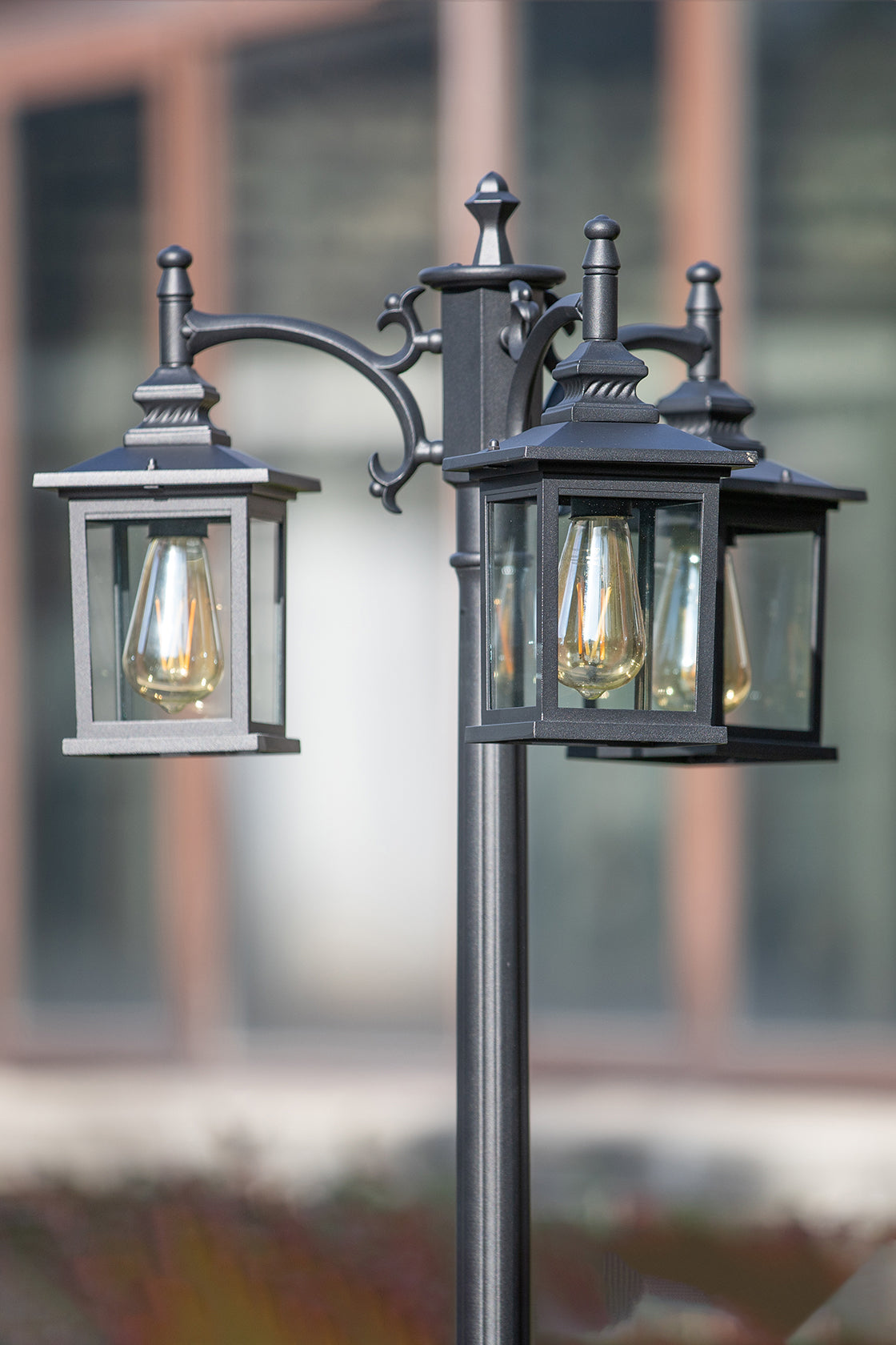 LUTEC-HIGH POST 3 Square-Head Die-Cast Aluminum LED Outdoor Hard Wired Street Light (Head & Pole), Black