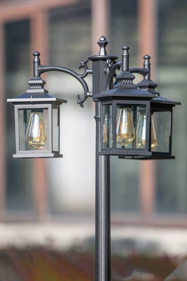 LUTEC-HIGH POST 3 Square-Head Die-Cast Aluminum LED Outdoor Hard Wired Street Light (Head & Pole), Black