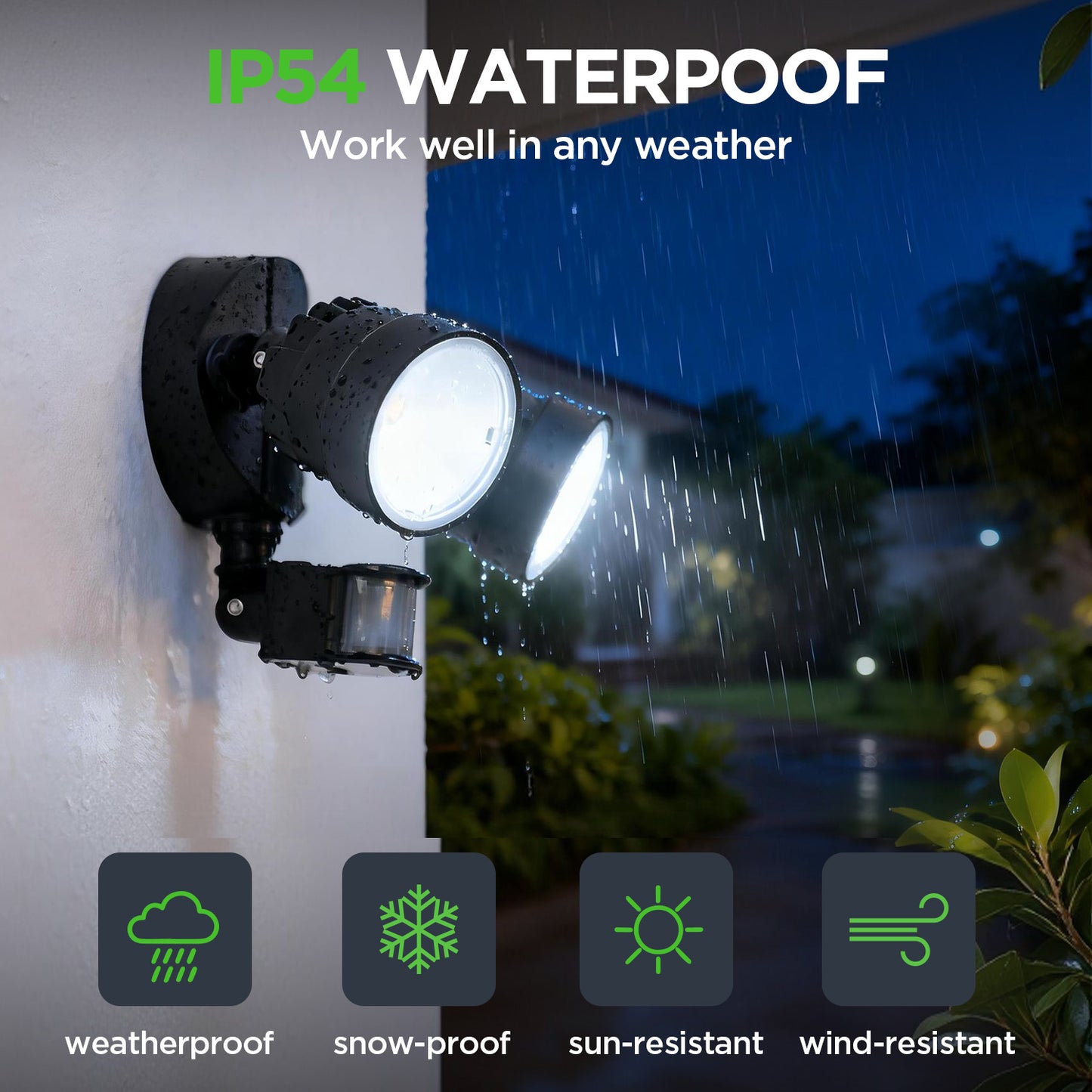 LUTEC Shrimp 12W PIR LED Security Light, 1250LM 5000K Outdoor Wall Light with Sensor, Twin-Head Integrated Floodlight, Mains Powered Exterior Lighting for Patio Garden Yard, Black [Energy Class E]