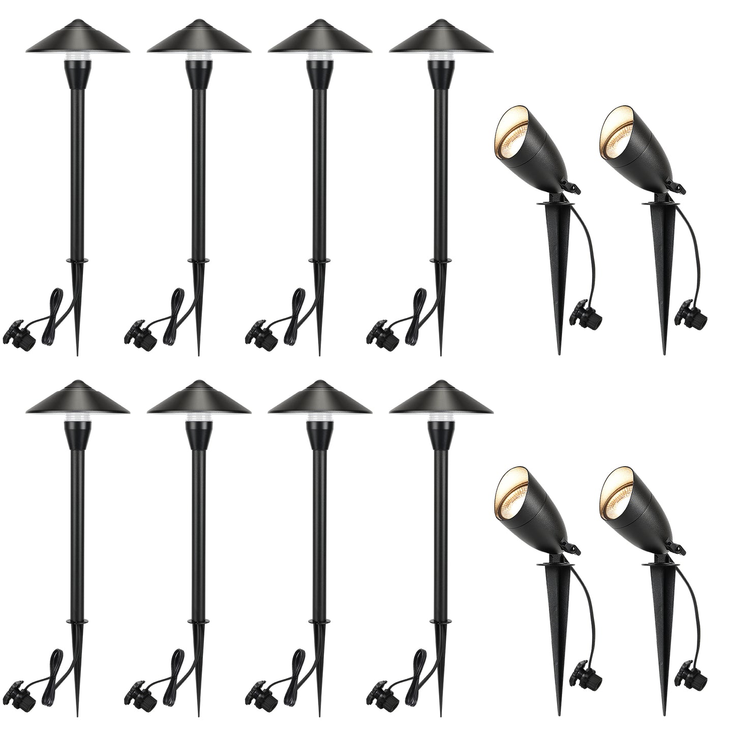 LUTEC 12V Low Voltage Landscape Lighting, Die-cast Aluminum Spot Lights with Connectors, Low Voltage Pathway Lights with Spotlights Waterproof for Tree Garden Yard Pathway, 12 Pack