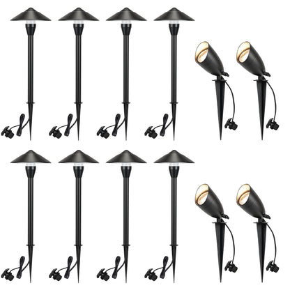 LUTEC 12V Low Voltage Landscape Lighting, Die-cast Aluminum Spot Lights with Connectors, Low Voltage Pathway Lights with Spotlights Waterproof for Tree Garden Yard Pathway, 12 Pack