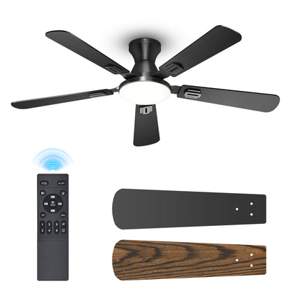 UME 52" Ceiling Fan with Lights & Remote, 6 Blades Low Profile Ceiling Fan, Quiet DC Motor, Natural Wind, 6 Speeds, 3CCT Dimmable 20W LED Modern Ceiling Fan for Bedroom, Living Room