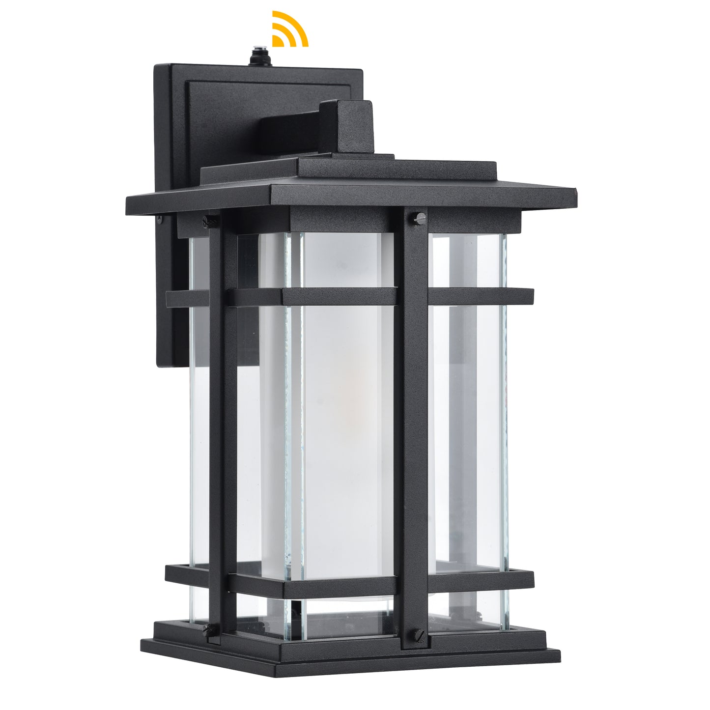 LUTEC 13" Dusk to Dawn Outdoor Wall Sconce, Matte Metal Frame and Double Glazing, Craftsman Style Outdoor Light Fxture with E26 Base, Waterproof Porch Light for Doorway