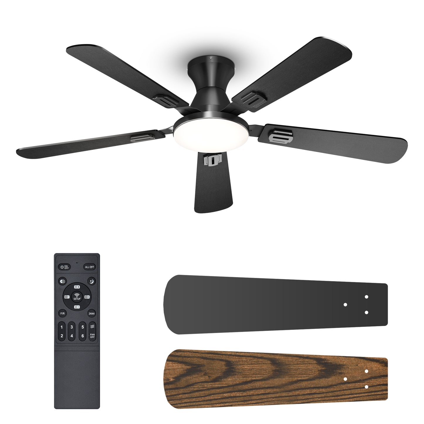 UME 52" Ceiling Fan with Lights & Remote, 6 Blades Low Profile Ceiling Fan, Quiet DC Motor, Natural Wind, 6 Speeds, 3CCT Dimmable 20W LED Modern Ceiling Fan for Bedroom, Living Room