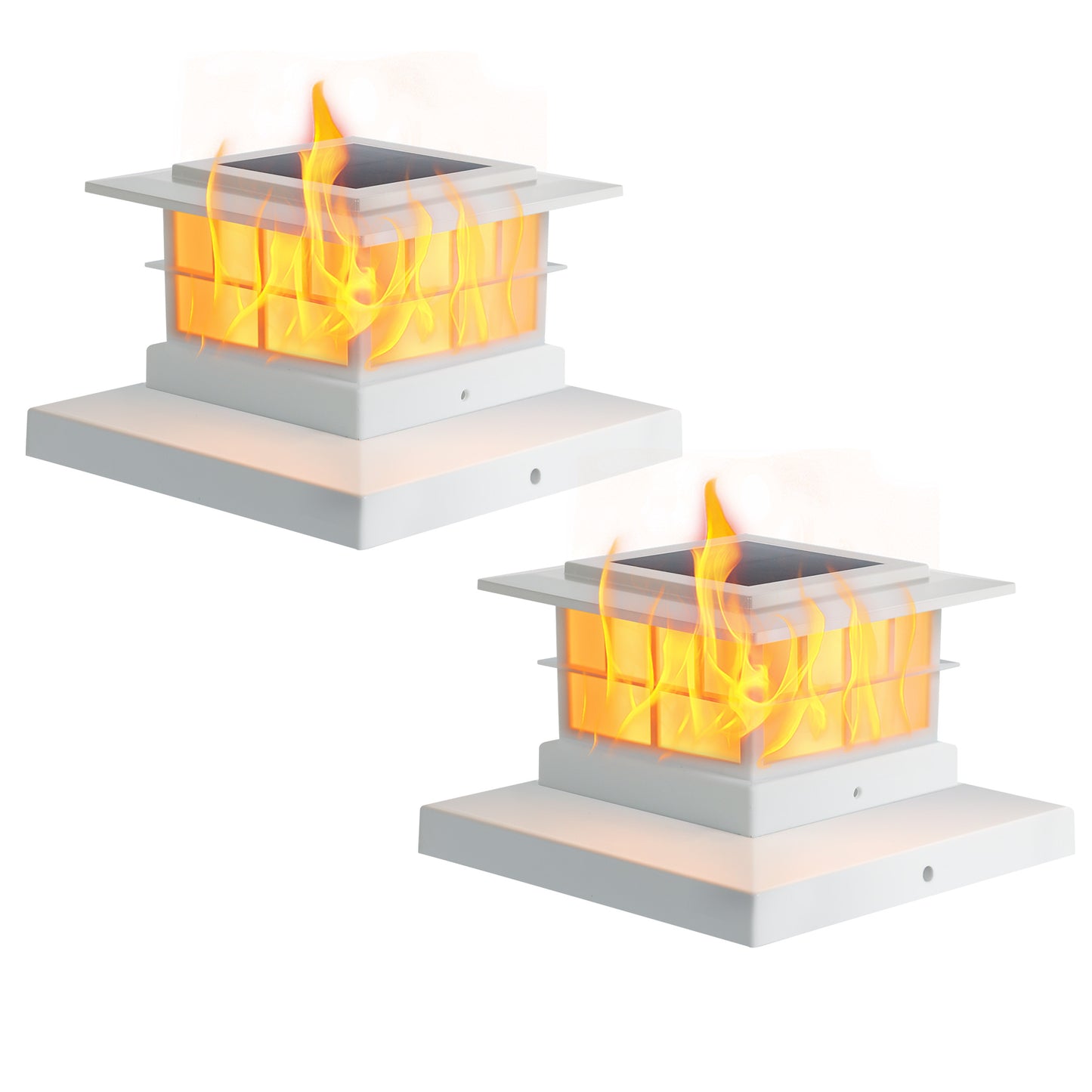 LUTEC （2/6） Pack Solar Post Cap Lights, IP65 Waterproof Solar Flame Fence Post Lights for 4x4 5x5 6x6 Wooden/Vinyl Posts, Flickering Flame Warm White 3000K LED Lighting Decor for Yard, Patio, Deck White