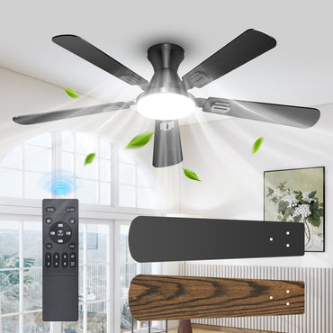 UME 52" Ceiling Fan with Lights & Remote, 6 Blades Low Profile Ceiling Fan, Quiet DC Motor, Natural Wind, 6 Speeds, 3CCT Dimmable 20W LED Modern Ceiling Fan for Bedroom, Living Room