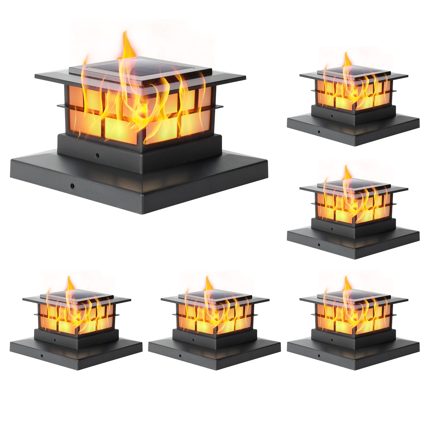 LUTEC Solar Post Cap Lights, IP65 Waterproof Solar Flame Fence Post Lights for 4x4 5x5 6x6 Wooden/Vinyl Posts, Flickering Flame Warm White 3000K LED Lighting Decor for Yard, Patio, Deck,Black