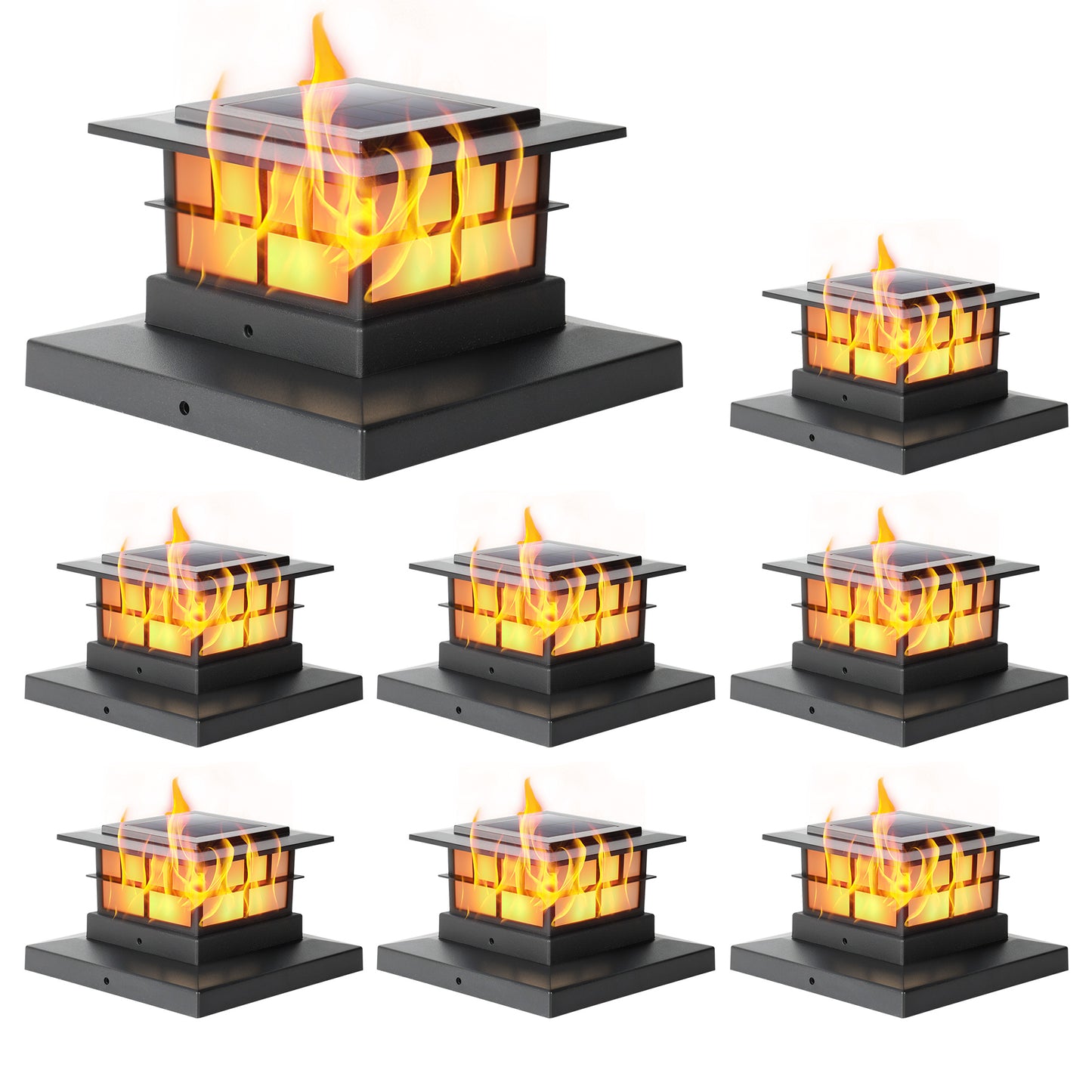 LUTEC Solar Post Cap Lights, IP65 Waterproof Solar Flame Fence Post Lights for 4x4 5x5 6x6 Wooden/Vinyl Posts, Flickering Flame Warm White 3000K LED Lighting Decor for Yard, Patio, Deck,Black