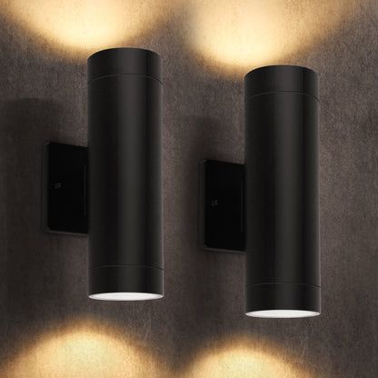 LUTEC Outdoor Wall Light Fixtures, Integrated LED Cylinder Up-Down Sconce, 16W 2700K Waterproof Aluminum Exterior Lighting, Modern Matte Black Wall Sconce Outdoor Lighting for Porch, Entryway, 2 Pack