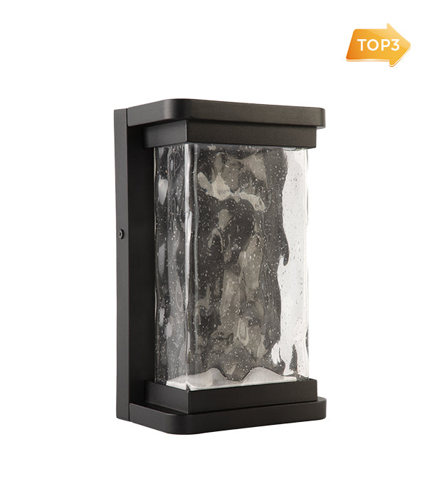 LUTEC-STARRY LED Outdoor Wall Sconce With Seeded Glass Surround, Dusk To Dawn, 15W,1000LM, 3000K