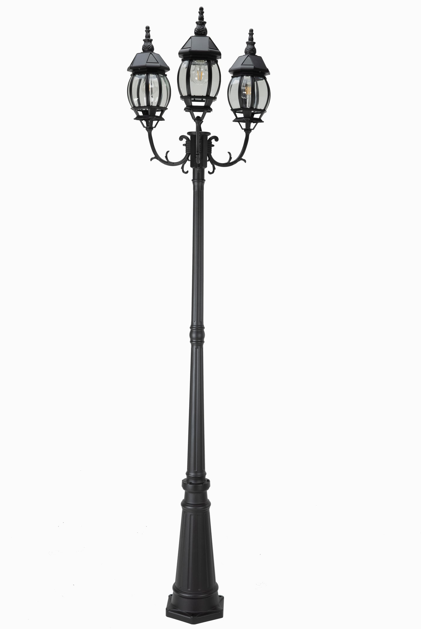 LUTEC - Outdoor Solar Post Light with Triple-Head, Dusk to Dawn , Aluminium Vintage Street Lights for Lawn Pathway Garden Black Light Pole with Clear Glass Panels(Bulbs Included)