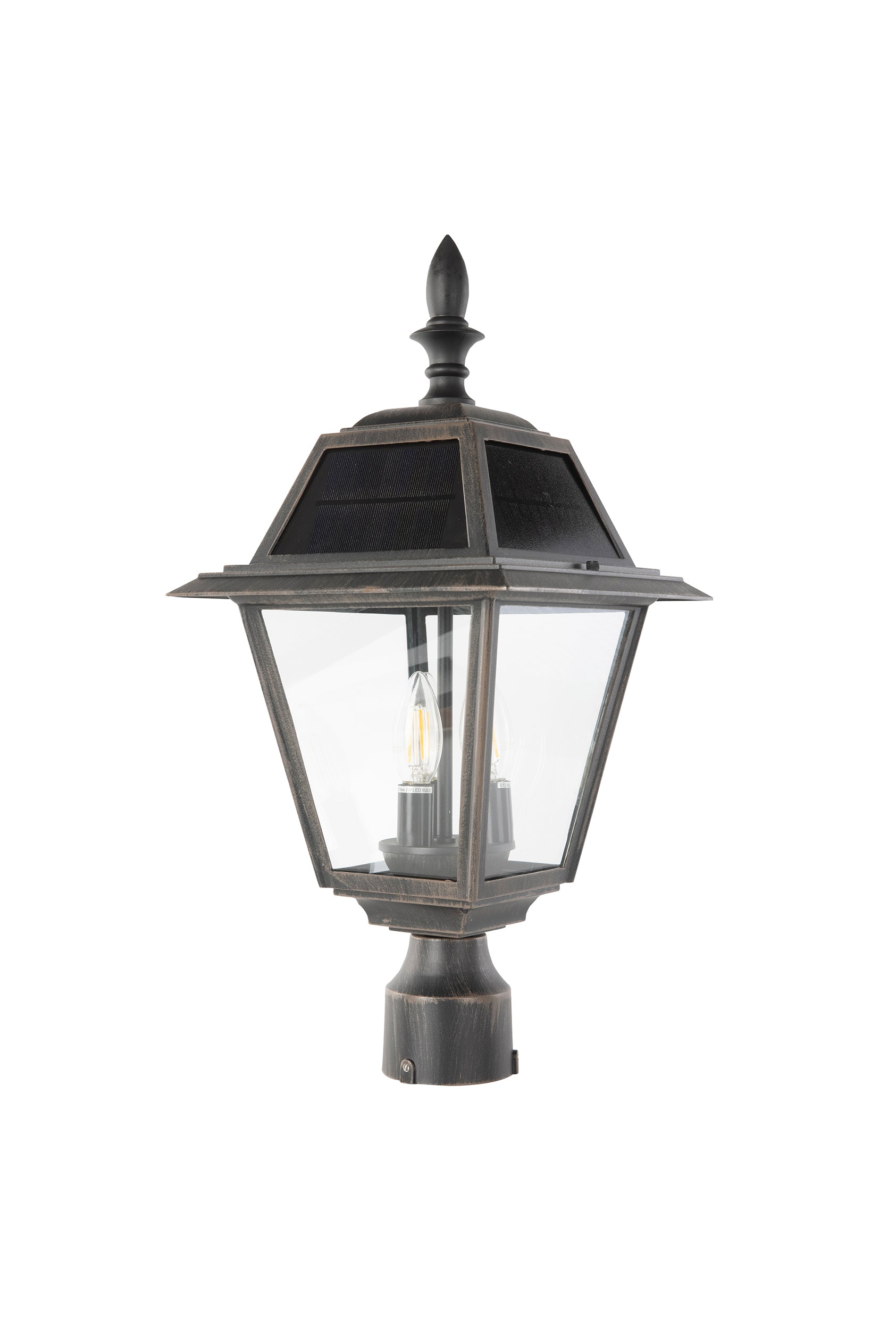 Outdoor Solar Post Light 4 Pcs Glass. Dusk to Dawn 300LM 3 x E12 bulb