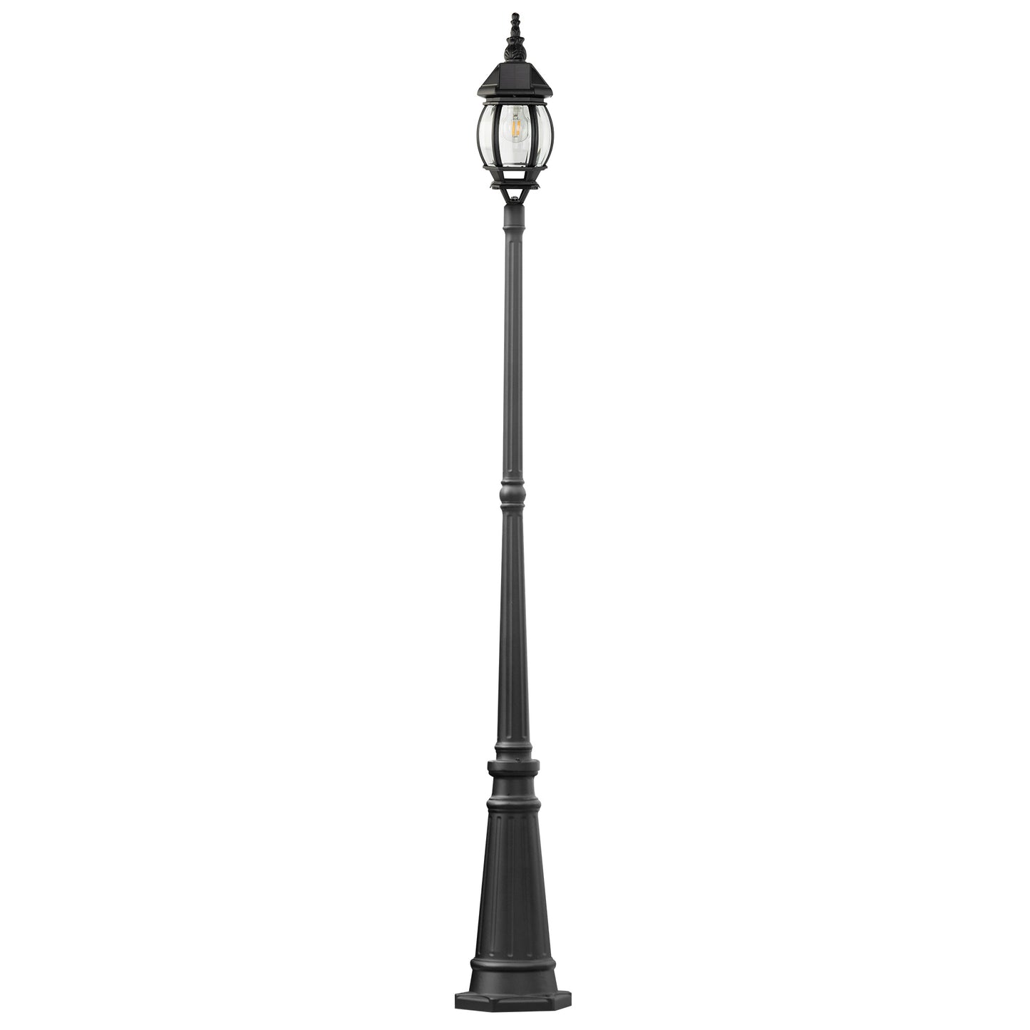 LUTEC Solar Lamp Post Light, Dusk to Dawn Waterproof Pole Light with Clear Glass, Aluminium Exterior Vintage Black Solar Powered Street Light Fixtures for Garden, Driveway, Pathway(Bulb Included)