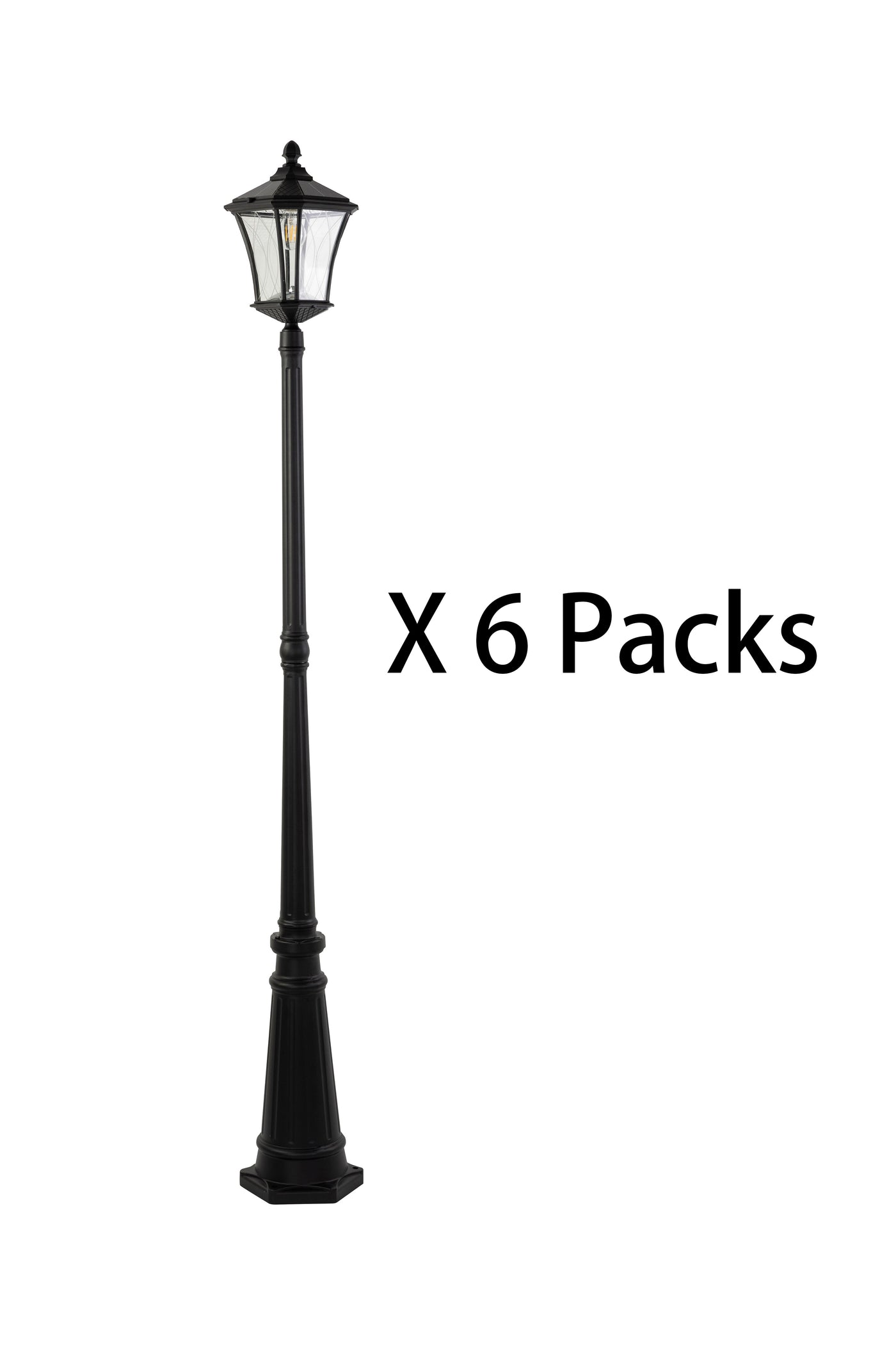 Bundle of LUTEC-Single Head Outdoor Solar Post Light, Dusk to Dawn, 200LM, 2700K, 3.7V, Up To 8hour Runtime, Black(Head+Post), 6 packs