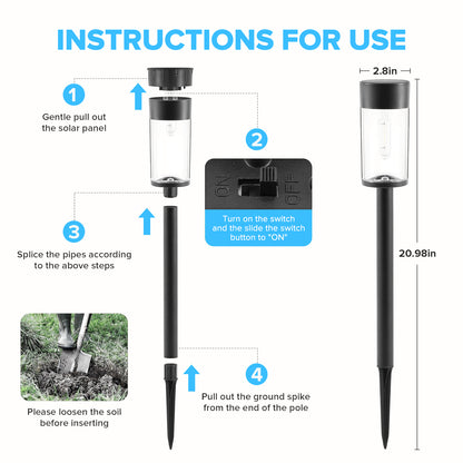 UME （2/8/10） Pack Solar Pathway Lights Outdoor, Bright Solar Garden Lights with Metal Design–IP65 Waterproof, Auto On/Off, 3000K LED Landscape Lighting for Yard, Lawn, Walkway, Driveway, Patio Decor