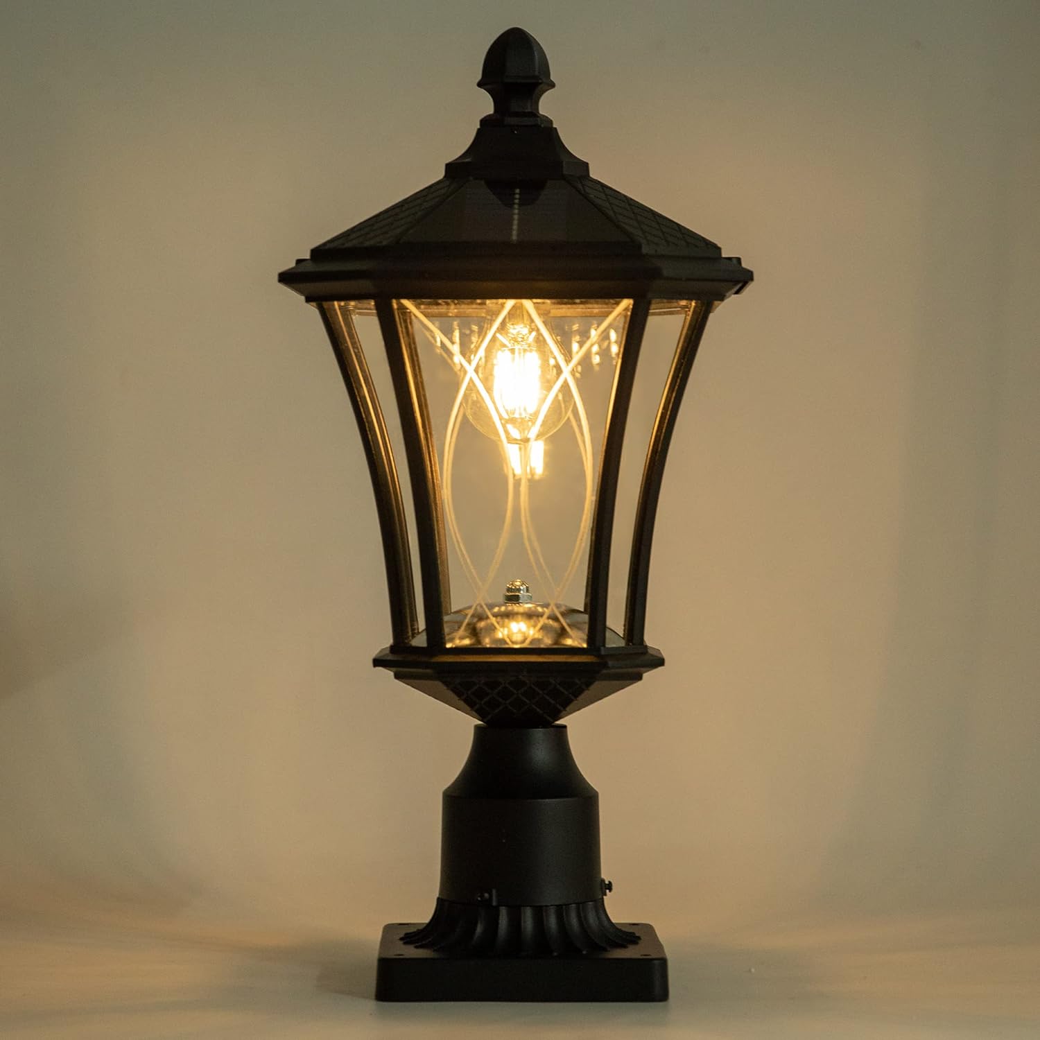 Outdoor Solar Lamp Post Light Pier Mount Base Dusk to Dawn Waterproof Pole Light Head Patterned Glass Exterior Solar Powered Fence Post Light Fixtures Outside