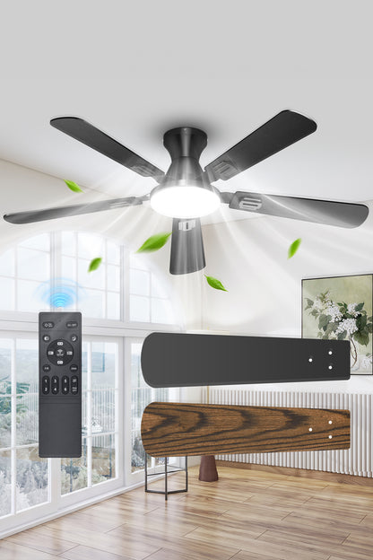 UME 52" Ceiling Fan with Lights & Remote, 6 Blades Low Profile Ceiling Fan, Quiet DC Motor, Natural Wind, 6 Speeds, 3CCT Dimmable 20W LED Modern Ceiling Fan for Bedroom, Living Room