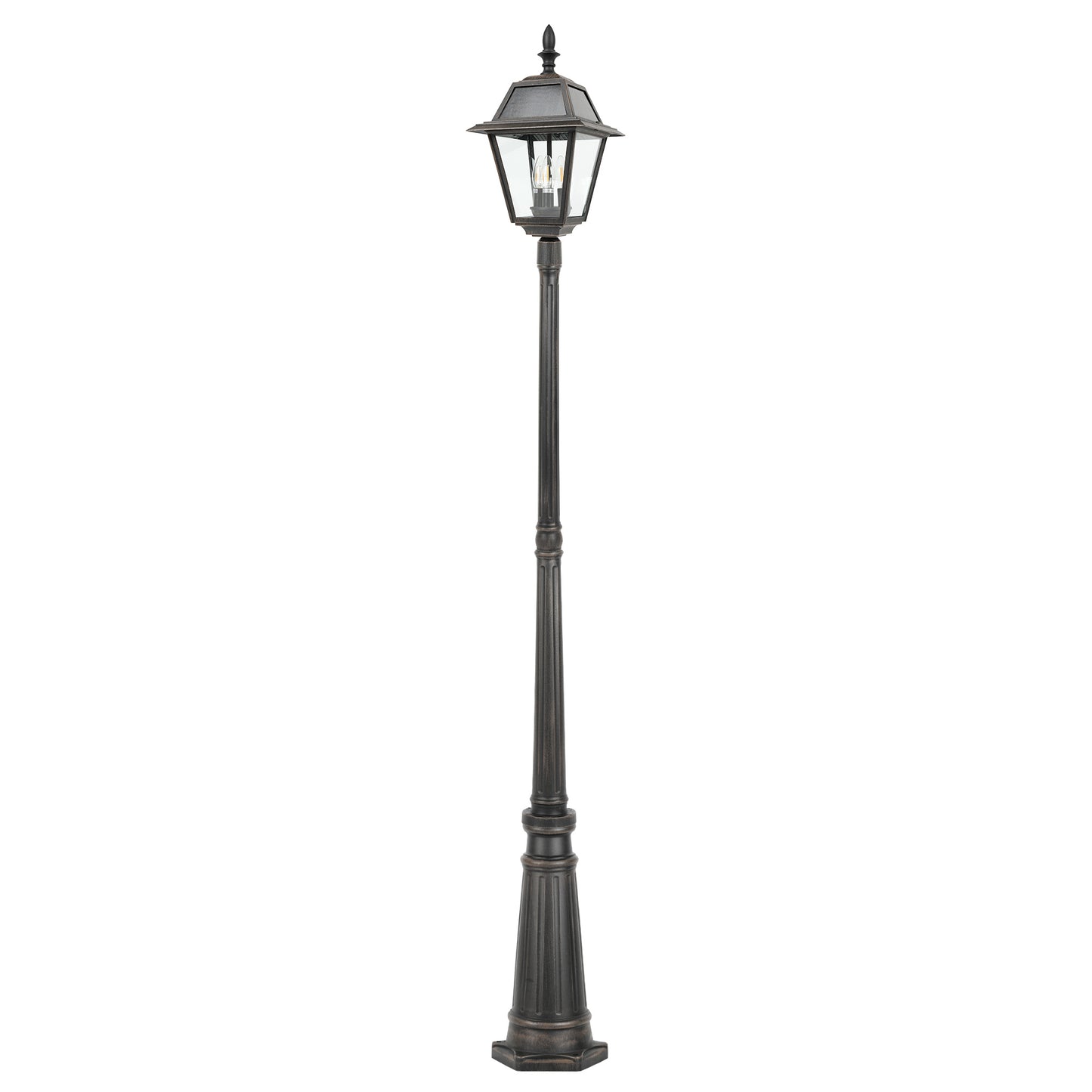 LUTEC Outdoor Solar Lamp Post Light, Dusk to Dawn 300LM Waterproof Lamp Post with 4 Pcs Glass, Exterior Solar Powered Street Light for Garden, Patio, Yard(Brown)