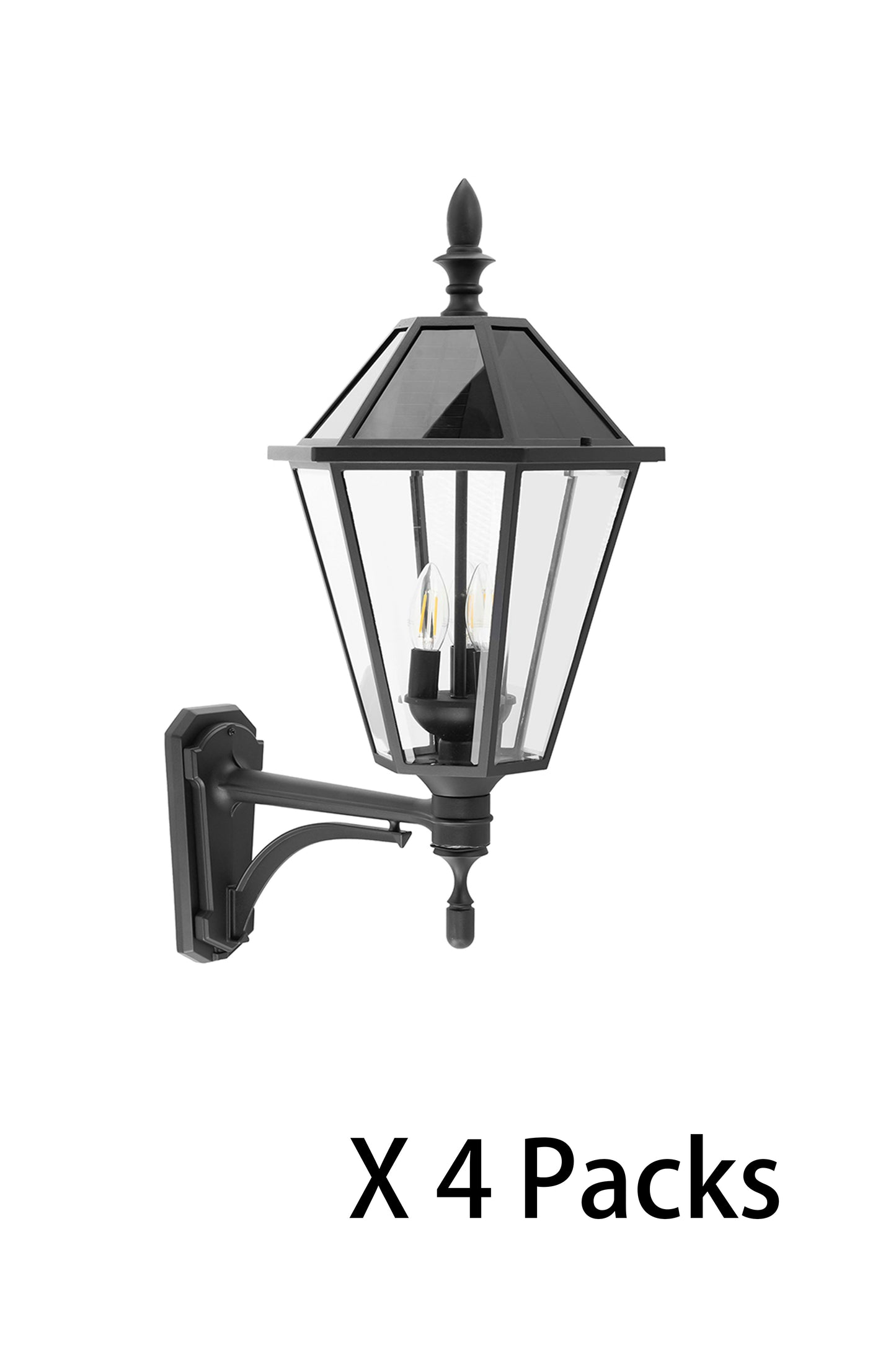 4 Packs LUTEC - Black Solar Outdoor Wall Light, Clear Glass Shades, Dusk to Dawn, 6W 300LM 2700K Warm White, Black