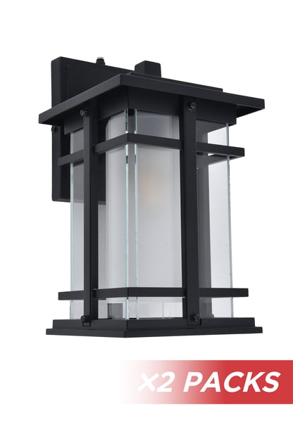 LUTEC 13" Dusk to Dawn Outdoor Wall Sconce, Matte Metal Frame and Double Glazing, Craftsman Style Outdoor Light Fxture with E26 Base, Waterproof Porch Light for Doorway