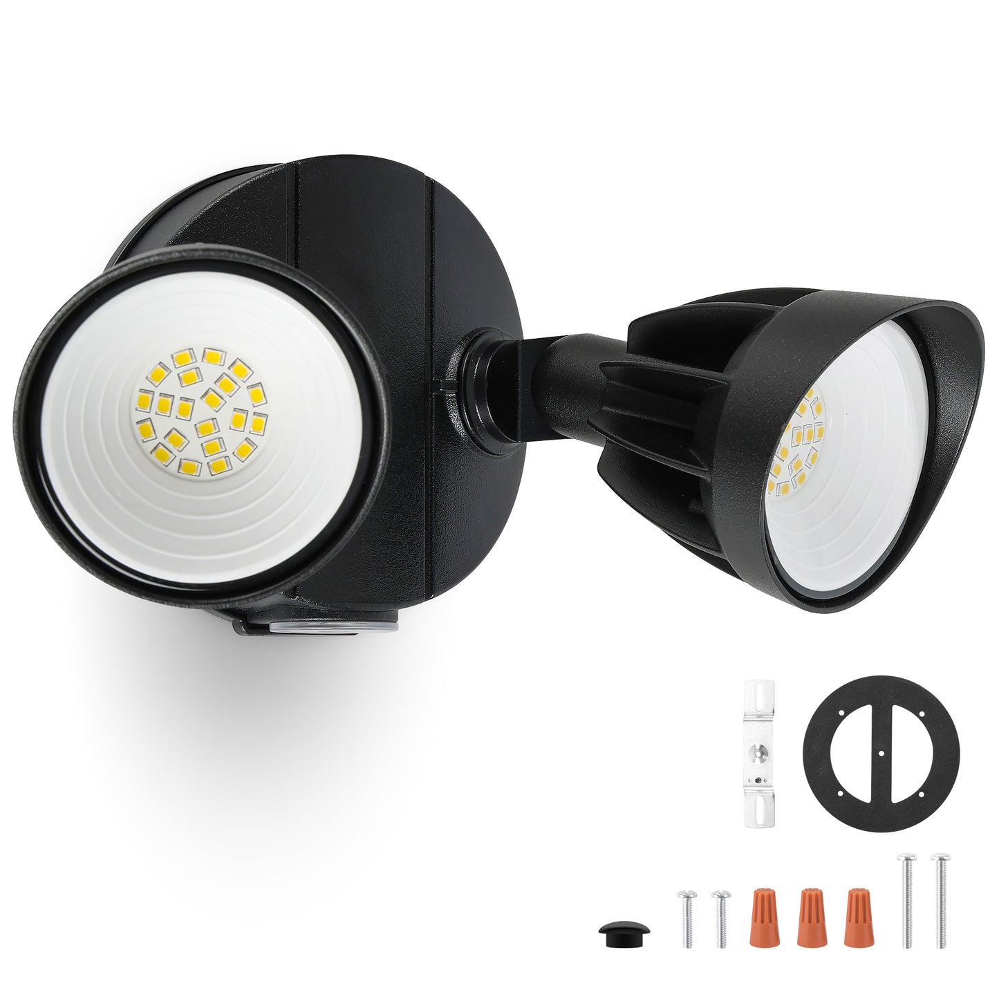 UME 27W 3000LM Dusk to Dawn Flood Lights Outdoor, Waterproof Dual Head Hardwired Security Light for House, Metal Design, Black
