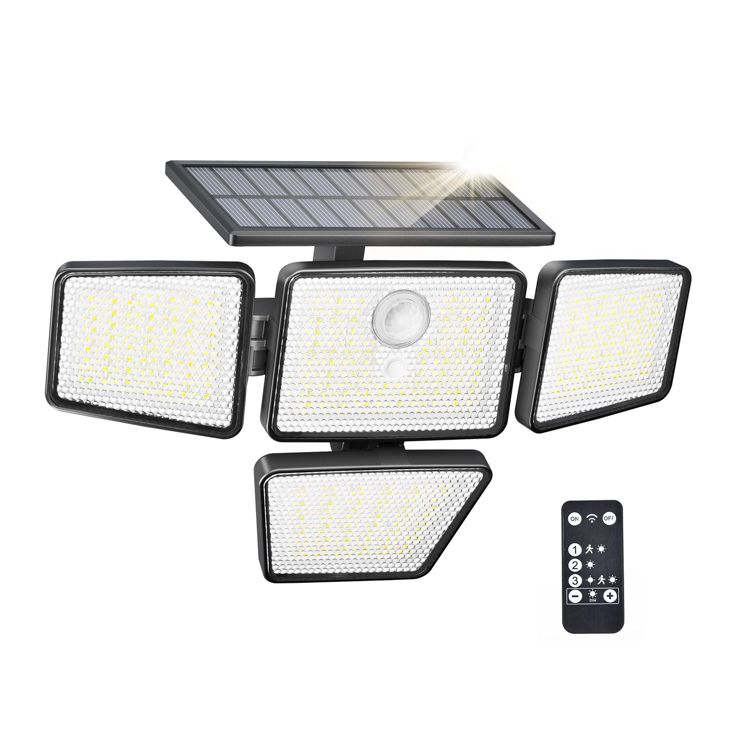 （1/2/4 PACK）UME Solar Security Light Outdoor, 196 LED Wall-Mounted Flood Light With Motion Sensor, 3 Modes, 4 Adjustable Heads Solar-Powered Floodlights with Remote Control, Waterproof