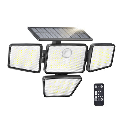 （1/2/4 PACK）UME Solar Security Light Outdoor, 196 LED Wall-Mounted Flood Light With Motion Sensor, 3 Modes, 4 Adjustable Heads Solar-Powered Floodlights with Remote Control, Waterproof