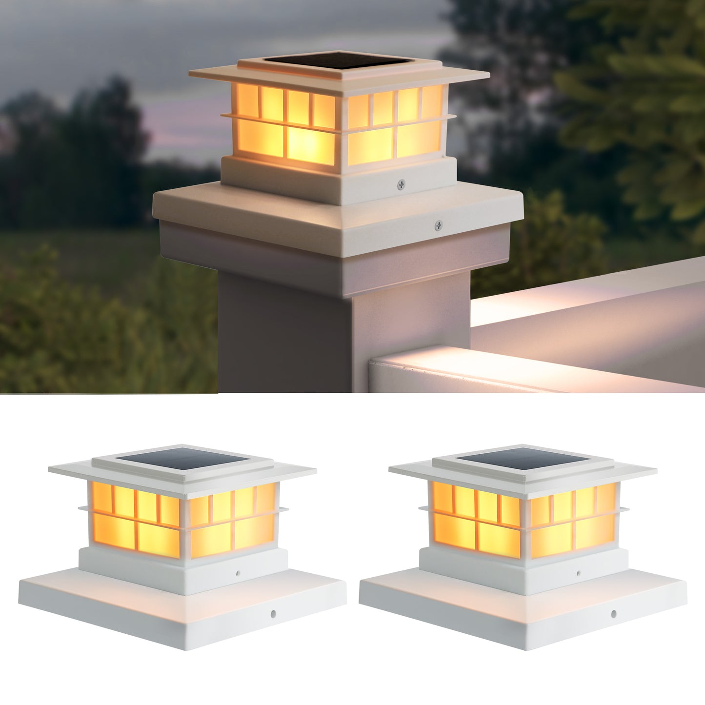 LUTEC （2/6/8） Pack Solar Post Cap Lights, IP65 Waterproof Solar Fence Post Lights for 4x4 5x5 6x6 Wooden/Vinyl Posts, Warm White 3000K LED Solar Powered Lighting Decor for Yard, Garden, Patio, Deck, White