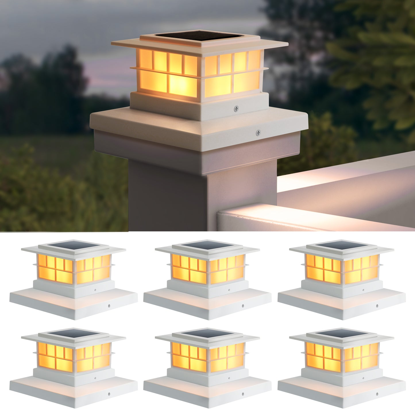 LUTEC （2/6/8） Pack Solar Post Cap Lights, IP65 Waterproof Solar Fence Post Lights for 4x4 5x5 6x6 Wooden/Vinyl Posts, Warm White 3000K LED Solar Powered Lighting Decor for Yard, Garden, Patio, Deck, White