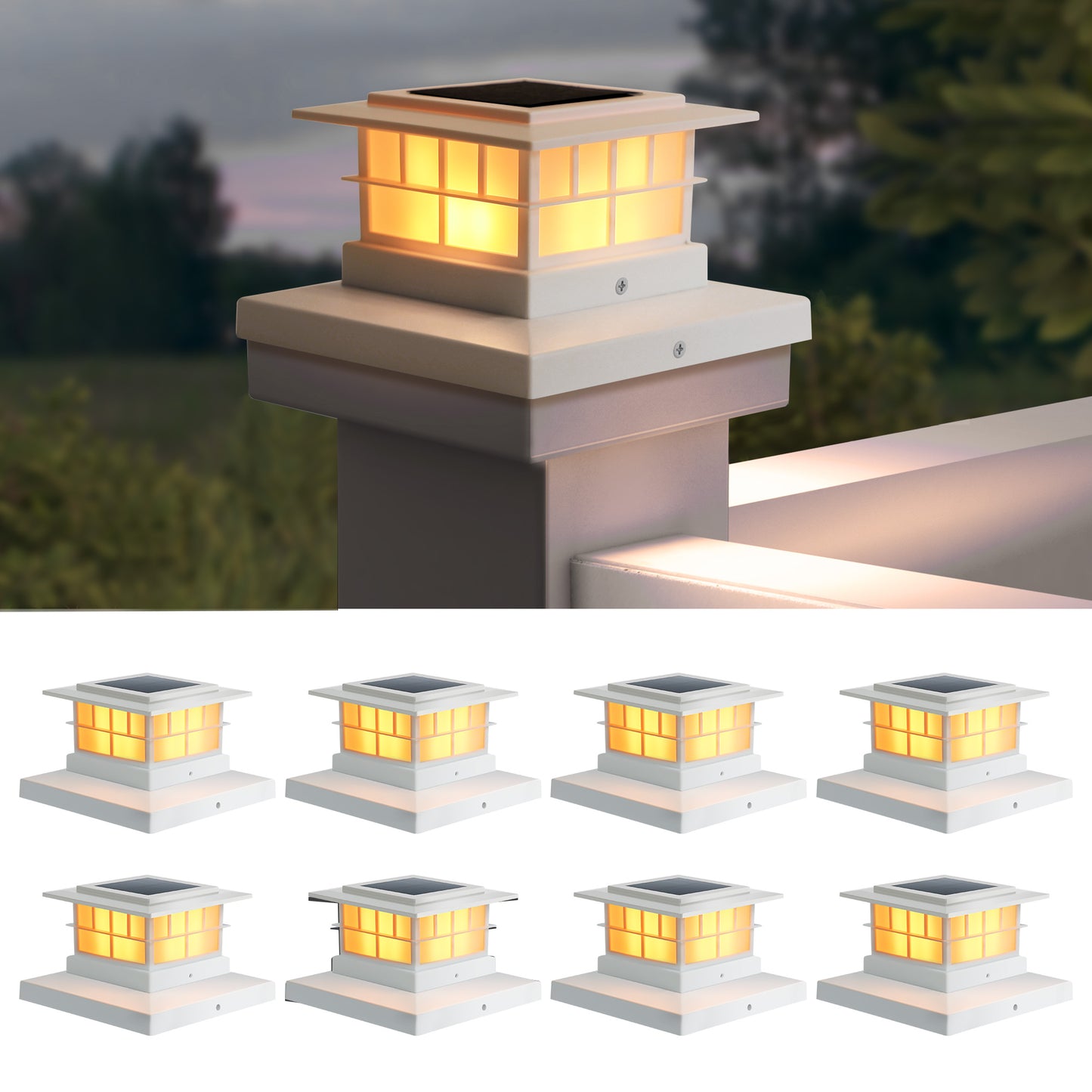 LUTEC （2/6/8） Pack Solar Post Cap Lights, IP65 Waterproof Solar Fence Post Lights for 4x4 5x5 6x6 Wooden/Vinyl Posts, Warm White 3000K LED Solar Powered Lighting Decor for Yard, Garden, Patio, Deck, White