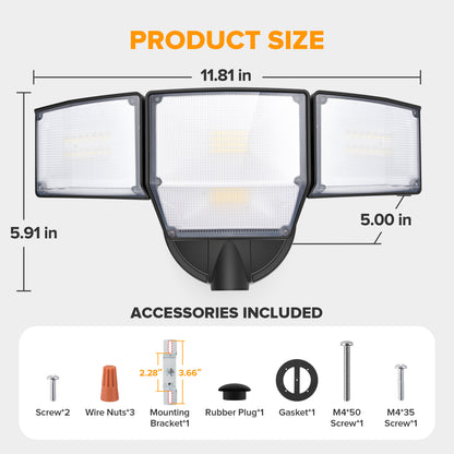 LUTEC 80W 9000LM Flood Lights Outdoor, Switch Controlled LED Security Lights with 4 Heads, IP65 Waterproof, 5000K Daylight for Garage, Yard, Patio (Black)