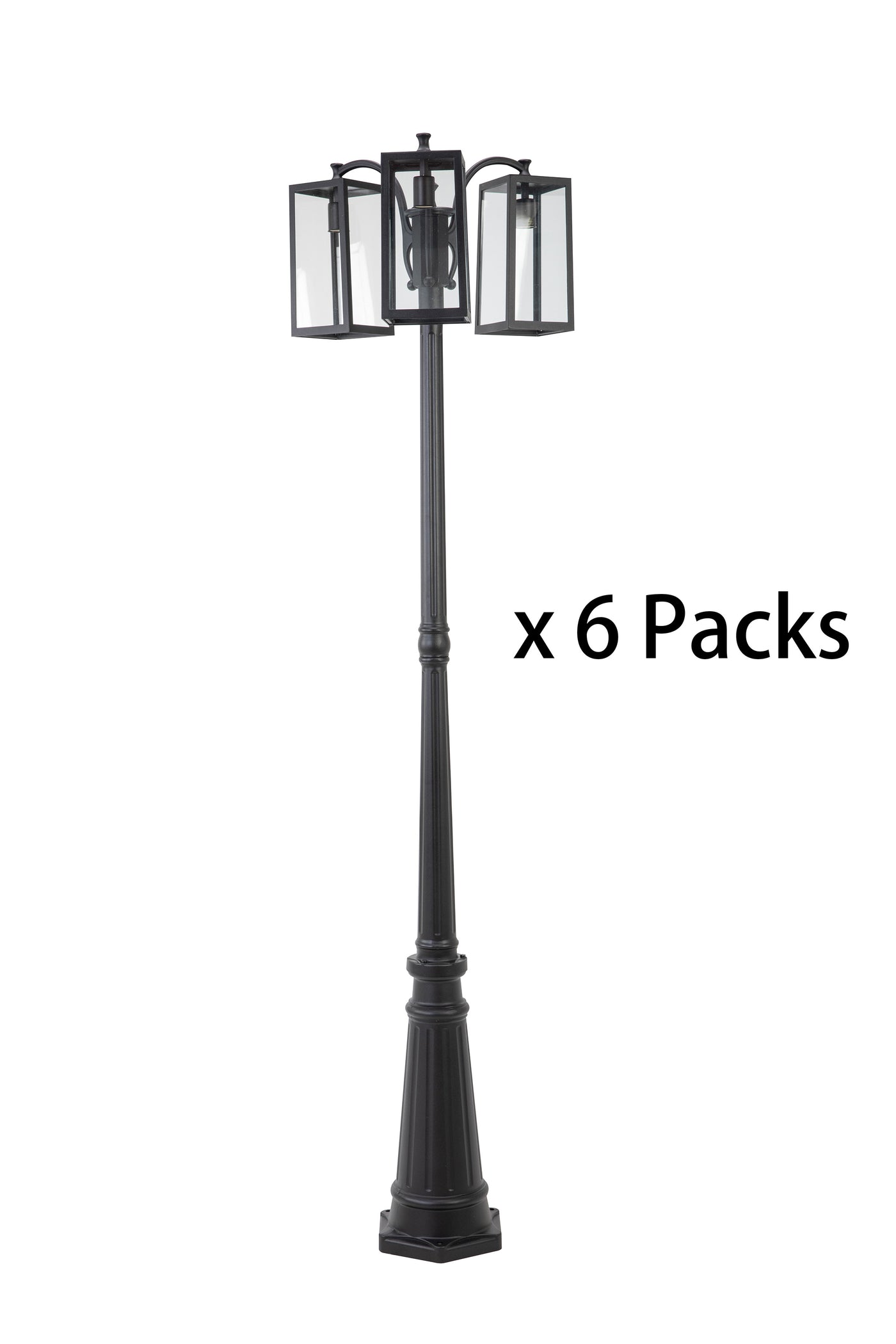 Bundle of LUTEC-HIGH POST 3-Head Die-Cast Aluminum LED Outdoor Hard Wired Street Light (Head & Pole), Black, 6 Packs