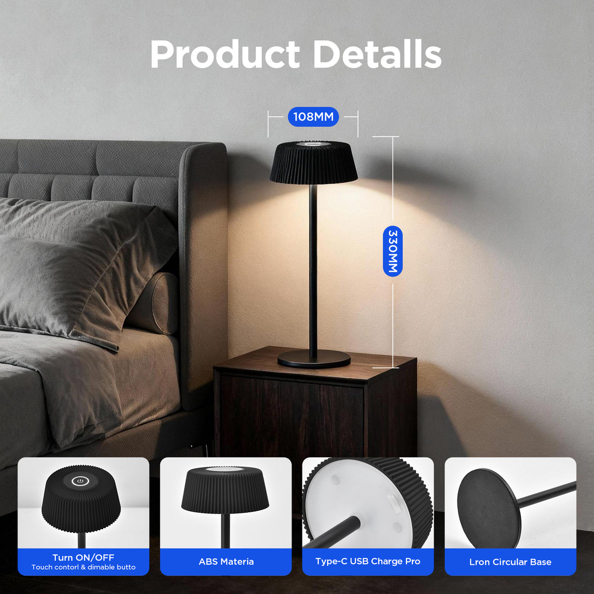 (3/6/9 Pack) USB Rechargeable Desk Lamp, 5000mah Rechargeable Battery, Two Adjustable Heights, Touch-sensitive Control, And Comes With A Wine Bottle Stopper.