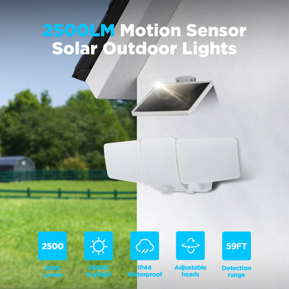 Lutec 3600LM Solar Security Lights, 5000K waterproof Dimmable LED Motion Sensor Outdoor Lights, 3 Adjustable Heads w/16ft Cable, Separate Solar Panel with 3 Modes Solar Flood Lights for Yard, Garage