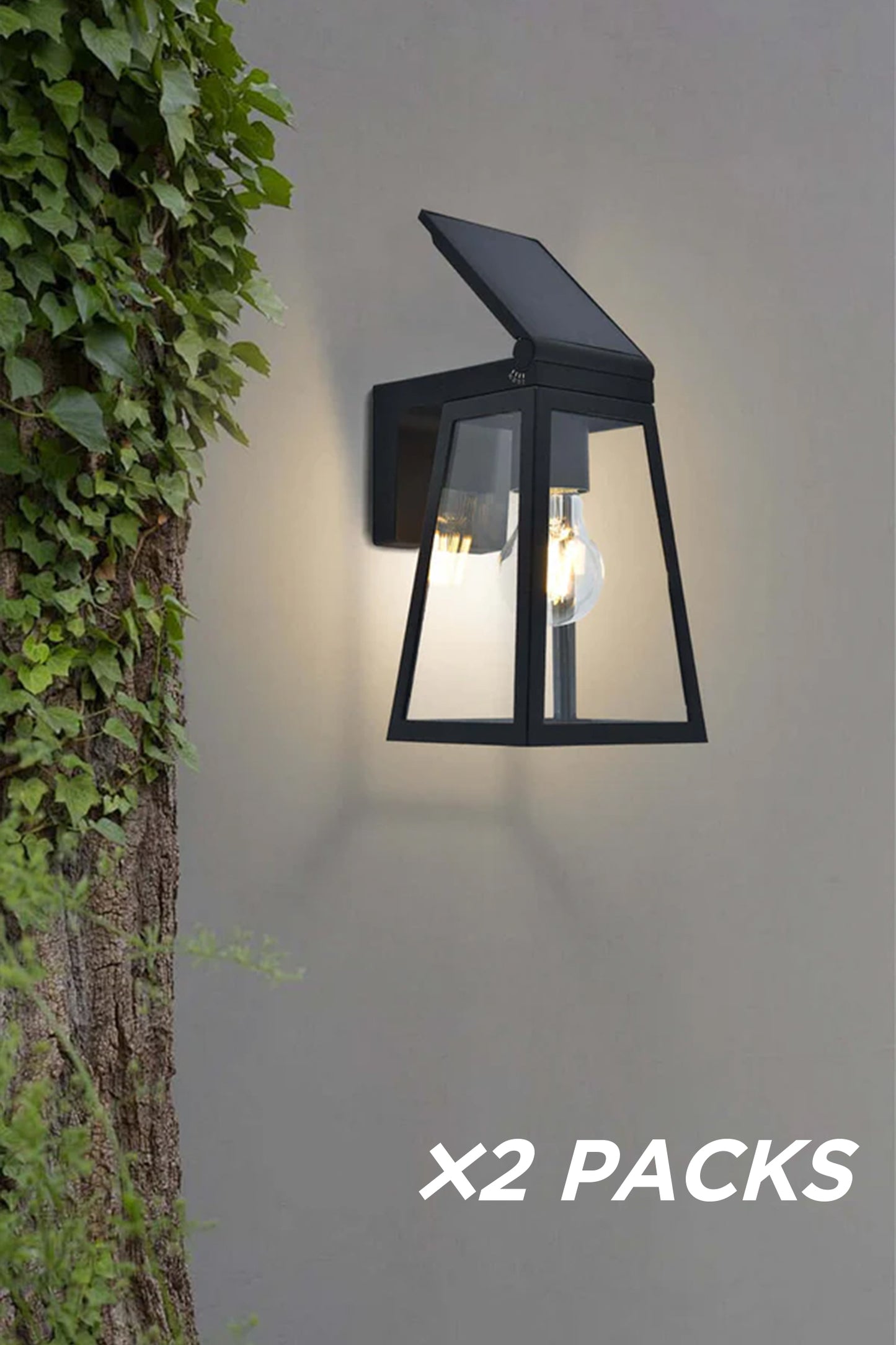 LUTEC Solar Porch Light, Wireless Dusk to Dawn Outdoor Wall Lights Fixture with Adjustable Solar Panel, Black Wall Sconce, Waterproof Exterior Lighting with Clear Glass for Entryway Garage
