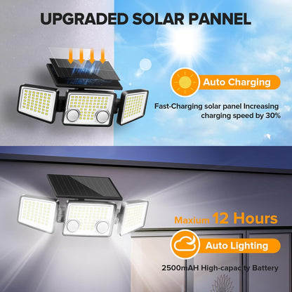 UME-Solar Outdoor Lights 3000 Lumen 7000K, 152 LED Super Bright Motion Sensor Outdoor Lights with 2 Sensors, IP65 Waterproof 270 Wide Angle Solar Flood Lights with 3 Modes for Garden