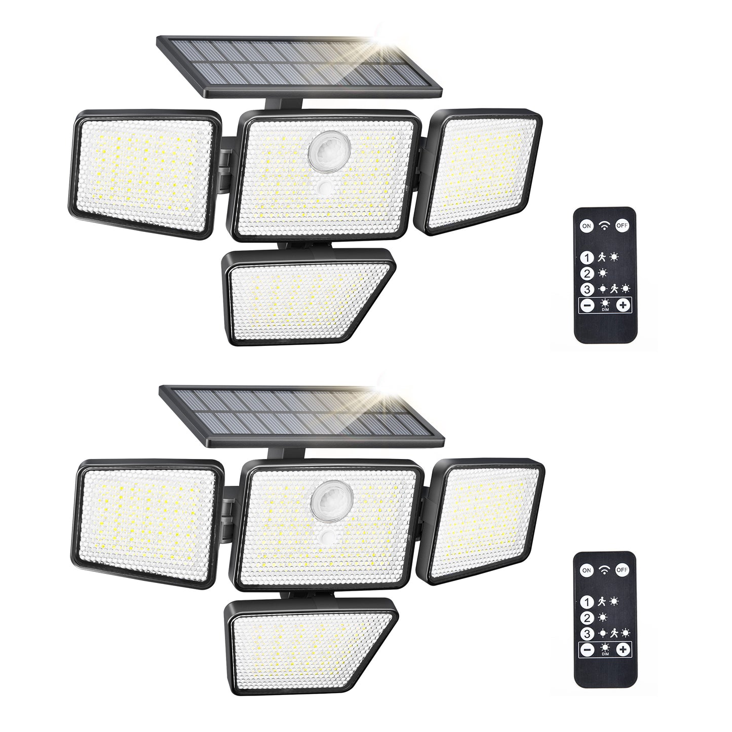 （1/2/4 PACK）UME Solar Security Light Outdoor, 196 LED Wall-Mounted Flood Light With Motion Sensor, 3 Modes, 4 Adjustable Heads Solar-Powered Floodlights with Remote Control, Waterproof