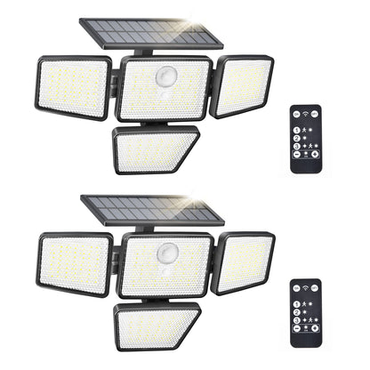 （1/2/4 PACK）UME Solar Security Light Outdoor, 196 LED Wall-Mounted Flood Light With Motion Sensor, 3 Modes, 4 Adjustable Heads Solar-Powered Floodlights with Remote Control, Waterproof