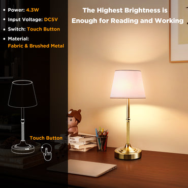 LUTEC 2 Pack Cordless Table Lamp, Battery Operated Lamp with 3 Color Temps and Stepless Dimming, 5200mAh Portable Rechargeable Table Lamp for Restaurant/Bedroom/Bars/Outdoor (Brushed Gold)