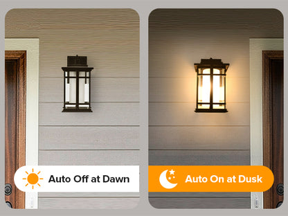 LUTEC 13" Dusk to Dawn Outdoor Wall Sconce, Matte Metal Frame and Double Glazing, Craftsman Style Outdoor Light Fxture with E26 Base, Waterproof Porch Light for Doorway