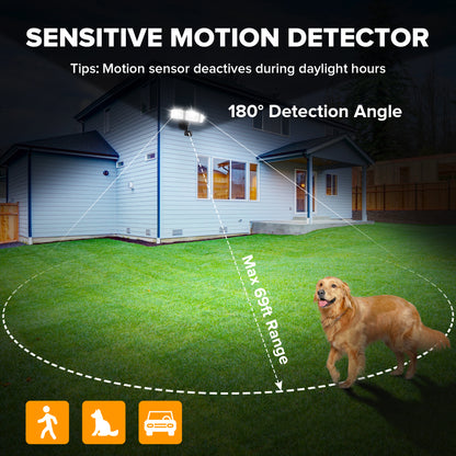 UME 49W 5500LM LED Security Lights Motion Sensor Light Outdoor, 5000K Daylight, IP65 Waterproof, Dusk to Dawn, 3 Head Motion Detected Flood Light for Garage, Yard, Porch