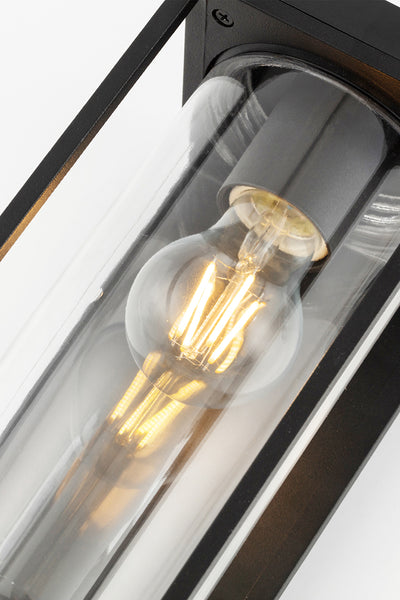 LUTEC-Flair Solar Motion Sensor Wall Light, Dusk to Dawn, Aluminum Anti-Rust, with Clear Glass Shade, Black