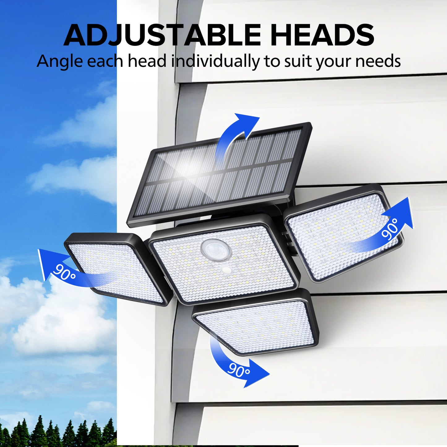 （1/2/4 PACK）UME Solar Security Light Outdoor, 196 LED Wall-Mounted Flood Light With Motion Sensor, 3 Modes, 4 Adjustable Heads Solar-Powered Floodlights with Remote Control, Waterproof